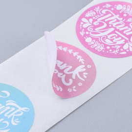 1 rol 500 stickers Wensetiket zegel rond 25mm Thank you kleur mix