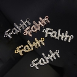 Schitterende tussenzetsel Faith (vertrouwen) met strass, 5 verschillende kleuren 38 x 14 x 3mm, gat: 2mm