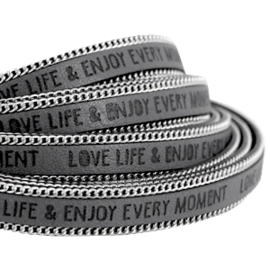 20 cm Quote imi leer 10mm met schakelketting zilver - Love life  - Cool grey ♥