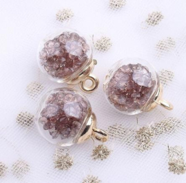 2 x Transparante Glazen Bal Charms, mini kerstballetje 16mm oogje: 2,2mm transparant Bruin