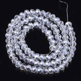Streng met c.a. 85~88 briolette kristal kralen 6 x 5mm gat 1mm Clear
