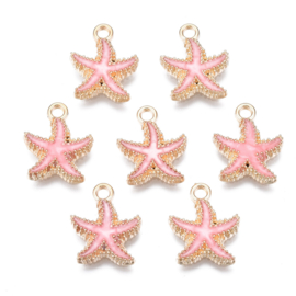 2 x Metalen bedels zeester ca. 18 x 15 x 3 mm – oogje 2,5 mm – pink