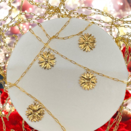 1 x Ion Plating (IP) RVS 304 Zon of bloem Bedeltje Real 18K Gold Plated, 25,5 x 22 x 3mm, oogje: 2.5mm