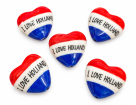 1 x Grote keramiek kraal hart model 34,5 x 35 x 15 mm – gat 2 mm – rood wit blauw – I Love Holland