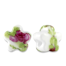 10 x Kralen keramiek ster White-green
