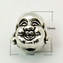2 x Tibetaans zilveren Buddha kraal 10 x 11 x 9mm gat: 2mm (Nikkelvrij)