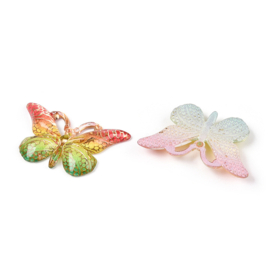 10 x Vlinder bedels acryl 23 x 38 x 4,5~5 mm – gat 1,5 mm – mix kleuren