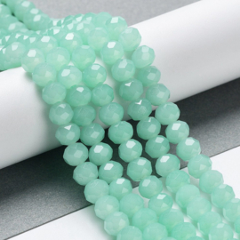 1 x Glaskralen streng facetgeslepen rondelle 8 x 6 mm – gat 1 mm – Pale Turquoise