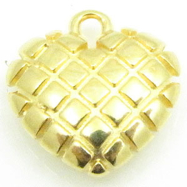 1 x DQ metaal hanger hart goud kleur ca. 15 mm, oogje 1,5mm (Nikkelvrij)