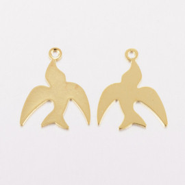 2 x RVS 304 bedel van een vogel Zwaluw Goud kleur, 14 x 11 x 0,4mm oogje 1mm