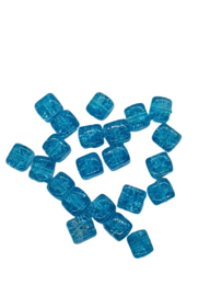 10 Stuks glaskraal crackle kubus transparant blauw 8 x 9 mm