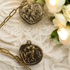 1 x Ion Plating (IP) RVS 304 Atheense Tetradrachme Munt Bedeltjes uil  Goud kleur, 18 x 22 x 2,5mm oogje 1,5mm