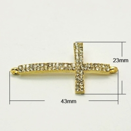 Schitterende Kruis tussenzetsel met strass goudkleur 23 x 43 x 4mm Gat: 1mm