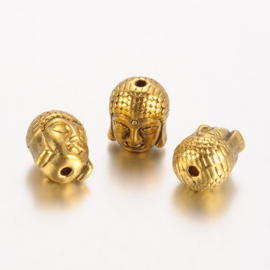 2 x  Tibetaans zilveren Buddha kraal 11 x 9 x 8mm gat: 2mm goudkleur (Nikkelvrij)