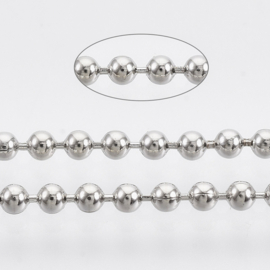 50 cm platinum kleur Ball Chain ketting dikte 2 mm (Nikkelvrij)