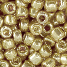 20 gram Glaskralen Rocailles 6/0 (4mm) Metallic shine gold champagne