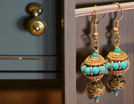 1 x Bohemian kraal / Kashmiri kraal 11 x 14 x 13 mm – Turquoise (Nikkelvrij) (in bestelling)