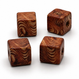 25 x Afrikaanse houten kralen kubus 10 x 10 mm – gat ca. 3 mm – bewerkt met print