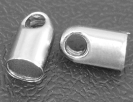 10 x  verzilverde cord caps  2,8 x 5,2mm binnenzijde Ø2mm gat: 1,2mm