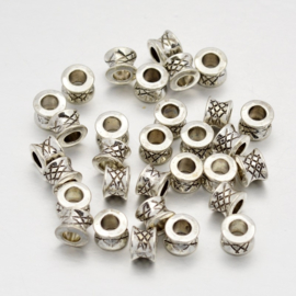 10 stuks spacer beads van Tibetaans zilver 7 x 5mm Gat: 4mm (Nikkelvrij)