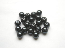 25 x  glasparels 10mm Gat: 1mm kleur: antraciet-zwart gat 1mm