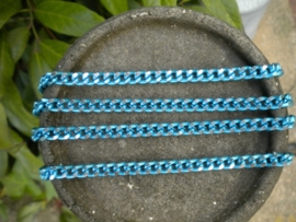 100 cm aluminium Jasseron ketting turquoise zilver schakel 5mm