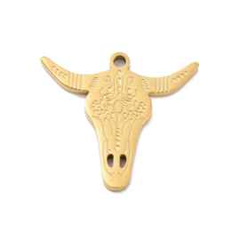 1 x Ion Plating (IP) chirurgisch staal RVS 316L bedel buffel koe Real 18k Gold Plated, 18 x 20 x 1,5mm oogje 1,4mm (Nikkelvrij)