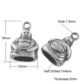 2 x Tibetaans zilveren Boeddha bedel of eindkapje 16 x 10 x 5mm diameter gat: 7,4mm oogje: 1,5mm