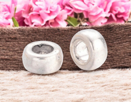 Metalen kralen met groot gat, zilverkleur, RVS en platinumkleur