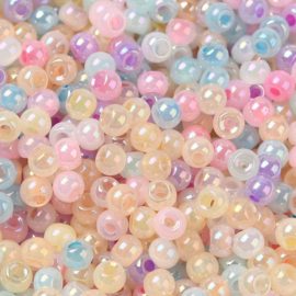 20 gram Glaskralen rocailles Ceylon 4 x 3 mm – gat 1,2 mm – kleurrijke pastel mix