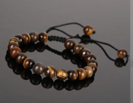 1 x Verstelbare armband met edelsteen kralen tijgeroog 8 mm – schuifknoop