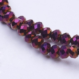 1 x Streng ca. 140~145 stuks glaskralen facet rondelle briolette kristal 4 x3mm gat 1mm, Purple Plated