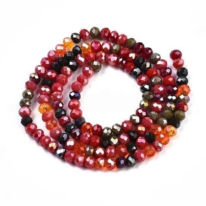 1 x Streng Glaskralen Facet rondelle briolette 3.5x3mm – FireBrick   AB Plated – ca. 132-140stuks – gat 0,8 mm