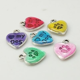 5 stuks assortiment epoxy bedeltjes hart mix: I love my dog! 13 mm x 10mm ♥