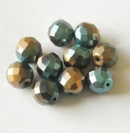 10 x Tsjechische facet glas kraal blauw-goud  12 mm gat: 1mm