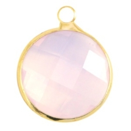 Crystal glas hanger rond 16mm Light rose opal-Gold  (Nikkelvrij)