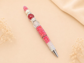 1 x Handgemaakte kralenpen met strass, kralenkapjes en glitterkralen ca. 14 cm – rood