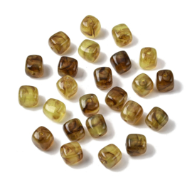10 x Acryl kralen cube two tone opaque 17 x 15,5 x 15,5 mm – gat 3 mm – olive