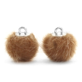 2 x Pompom bedels faux fur 12mm Vintage golden brown