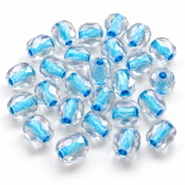 20 x Glaskralen facet 4 mm – blauw met lichtblauwe binnenkern