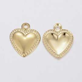 2 x RVS 304 bedel van een hart Real 18k Gold Plated, 10 x 8 x 0,8mm, oogje 1mm