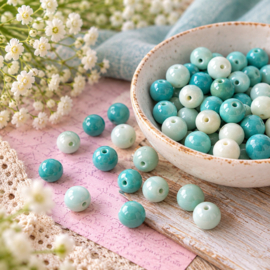15 x Keramische glaskralen 8 mm – Turquoise mix