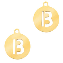 Roestvrij stalen (RVS) Stainless steel bedel rond 10mm initial coin B Goudkleur