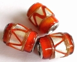 Per stuk Glaskraal met metaal European-style Oranje zilverfolie 16 mm