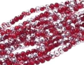 1 x Streng met ca. 95 glaskralen facet rondelle briolette kristal – 6 x 4 mm – gat 1 mm – Red AB Plated