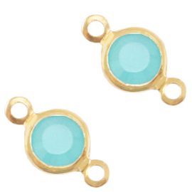 2 x Bedels DQ metaal tussenstuk crystal glas rond 6mm Gold-Canton aqua blue opal (Nikkelvrij)