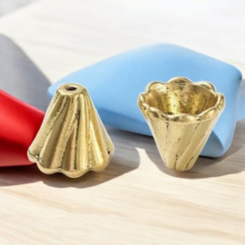 2 x Metalen kralenkapje antiek goudkleur, afmeting 13 x 12mm gat 2mm