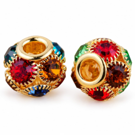 1 x Metalen European jewelry kraal 14 x 13 mm – gat ca. 5 mm – goudkleur – mix kleuren