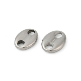 2 x 304 RVS bean beads - varkensneus kraal - knoop verdeler 14,5 x 11 x 3 mm – gat 3,7 mm – RVS kleur