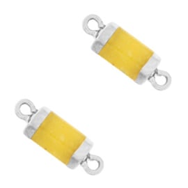 1 x Natuursteen hangers tussenstuk hexagon Saffron yellow-silver